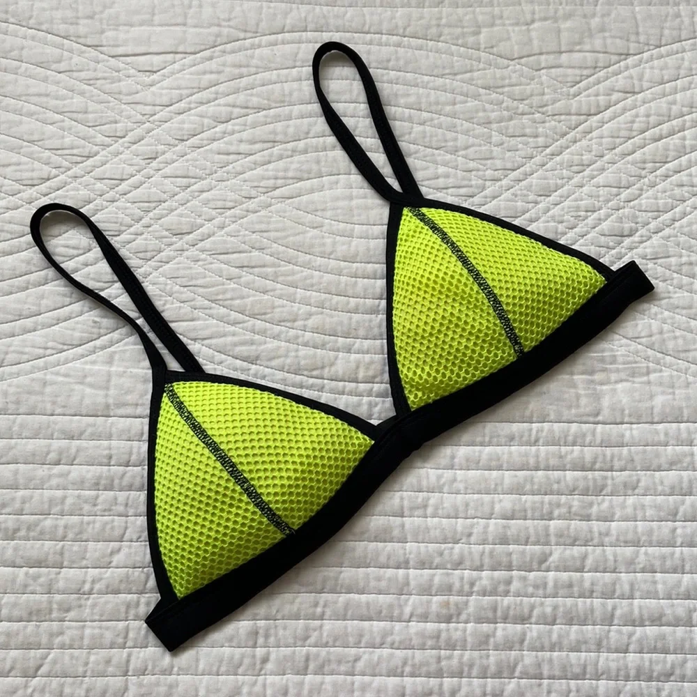 Triangl Ollie Coco Moon Bikini Top Neoprene Mesh Crochet Yellow Black Small